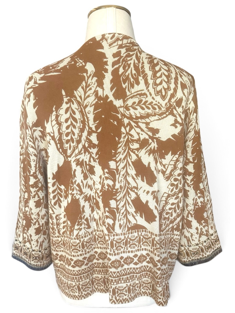 Chico’s NWT Embellished Pattern Cardigan Golden Ochre Beaded Knit Size 2 - Picture 6 of 11